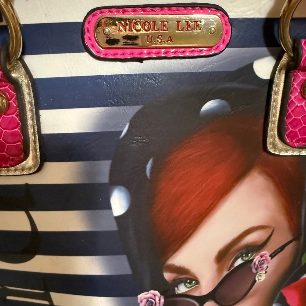 Nicole Lee Multicolor Striped Satchel with Pink Handles - Picture 3 of 15